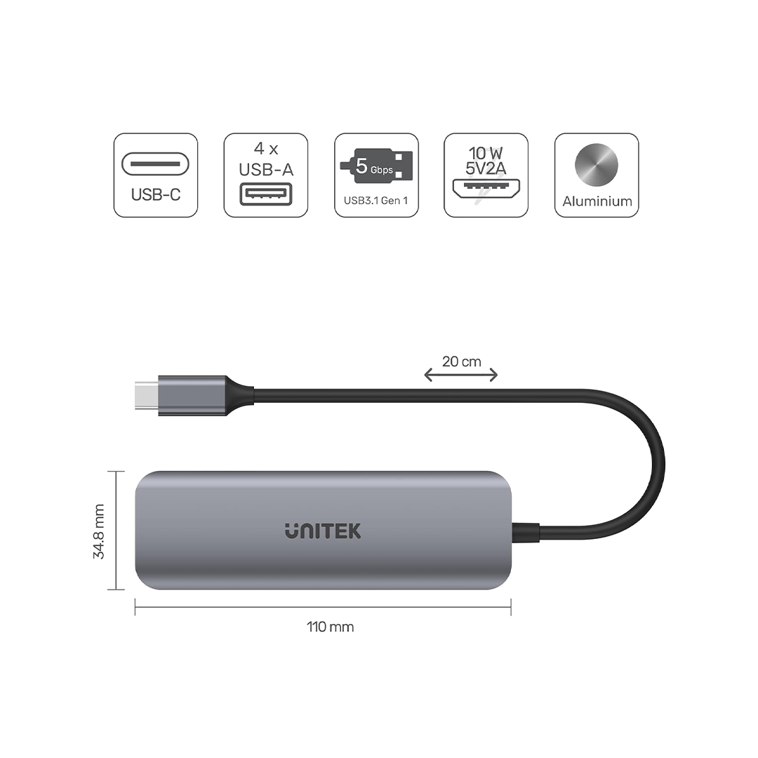 موزع Unitek H1107A uHUB P5+ مزود بـ 4 منافذ USB-C موزع Unitek H1107A uHUB P5+ مزود بـ 4 منافذ USB-C